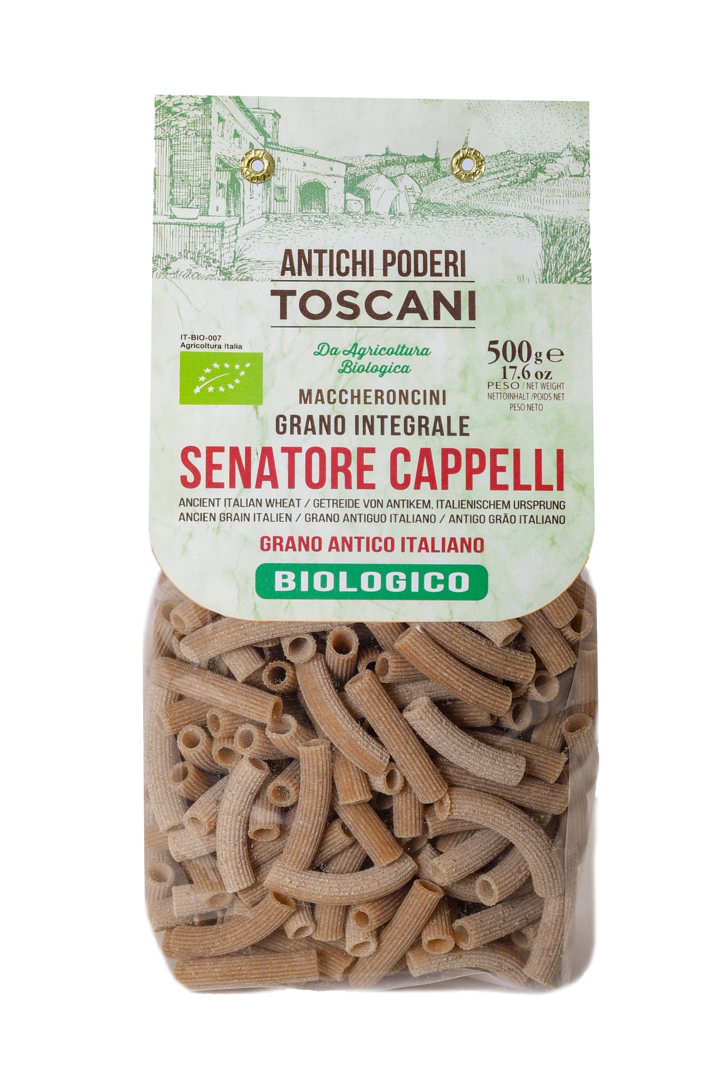 Antichi Poderi Toscani Organic Whole Wheat Maccheroncini Senatore Cappelli Pasta 17.6oz/500g