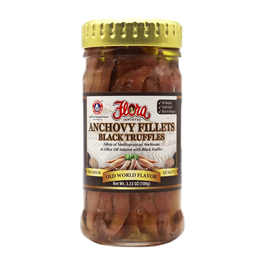 Mediterranean Anchovy Fillets in Olive Oil Infused with Black Truffles - 3.5oz